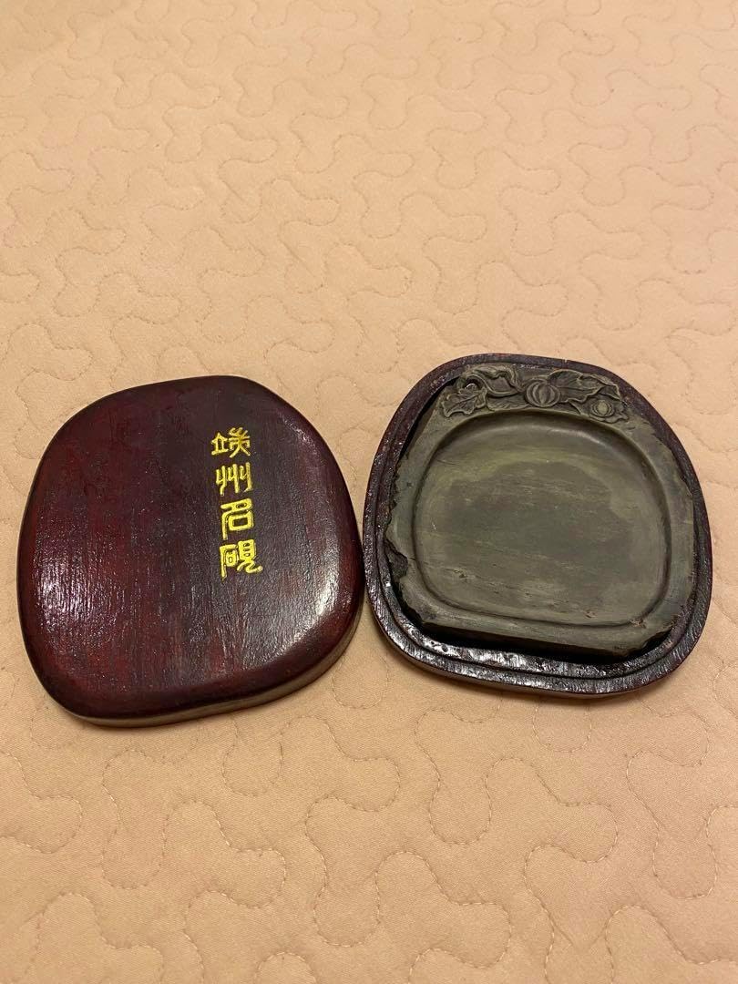 ◆未使用◆中国硯【而檜硯】◆唐木箱 龍蜥蜴彫刻唐硯 ◆石筋模様◆大型硯 ◇未使用◇中国硯【而檜硯】◇唐木箱 龍蜥蜴彫刻唐